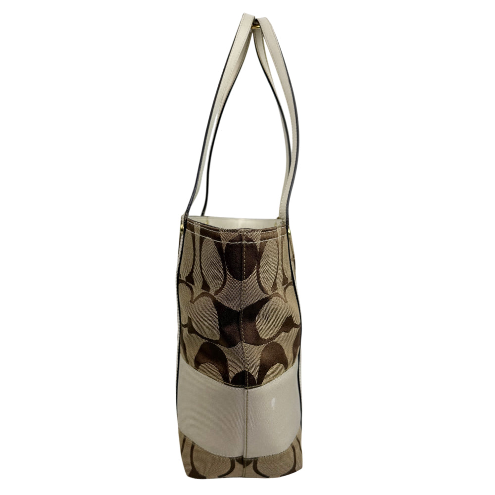 COACH Signature Canvas Stripe Tote Shoulder Bag LHQ1915