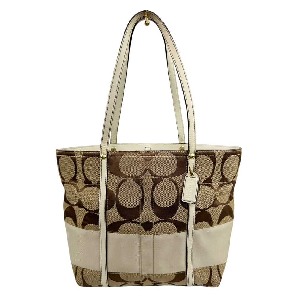 COACH Signature Canvas Stripe Tote Shoulder Bag LHQ1915