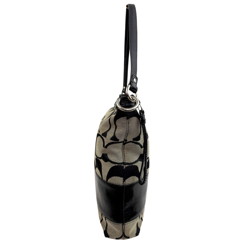 COACH Signature Canvas Black Stripe Hobo Shoulder Bag LHQ1919