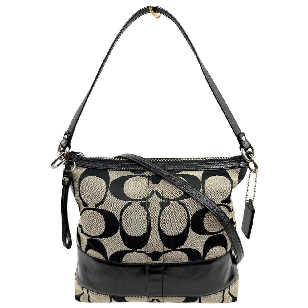 COACH Signature Canvas Black Stripe Hobo Shoulder Bag LHQ1919