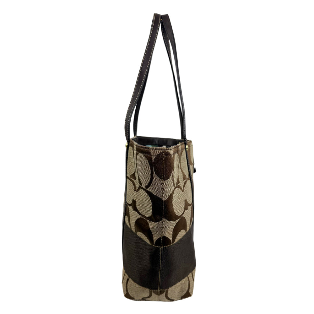 COACH Signature Canvas Brown Stripe Tote Shoulder LHQ1923