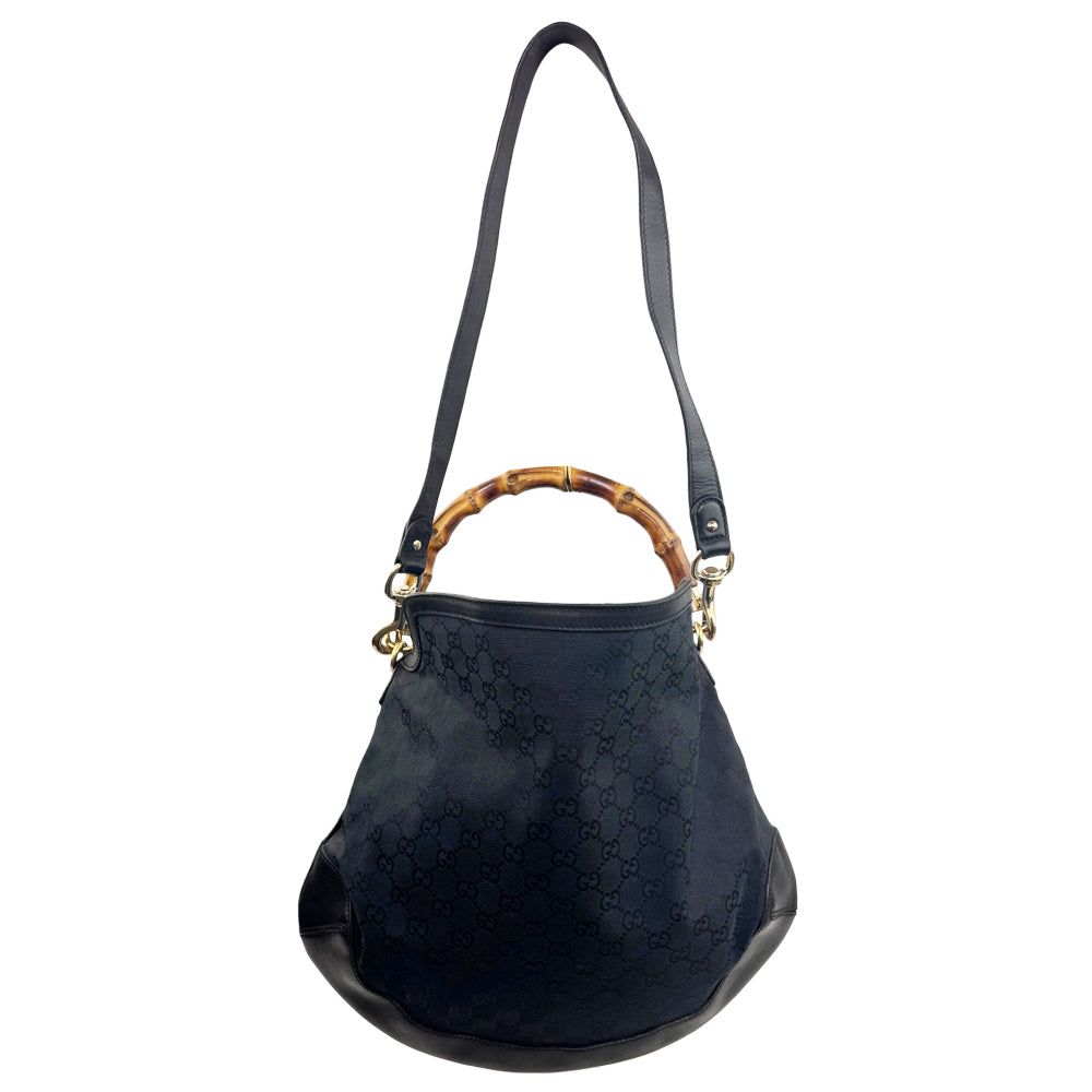 GUCCI Peggy Black GG Bamboo Shoulder Hand Bag LHQ1924