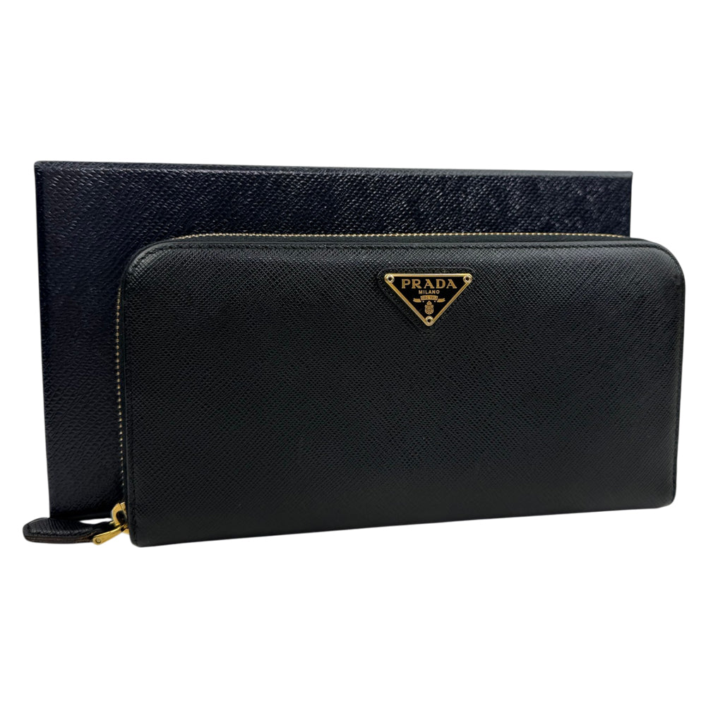 PRADA Saffiano Black Leather Wallet Purse LHQ1967