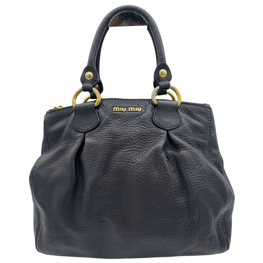 MIUMIU Vitello Black Leather Tote Handbag LHQ1995