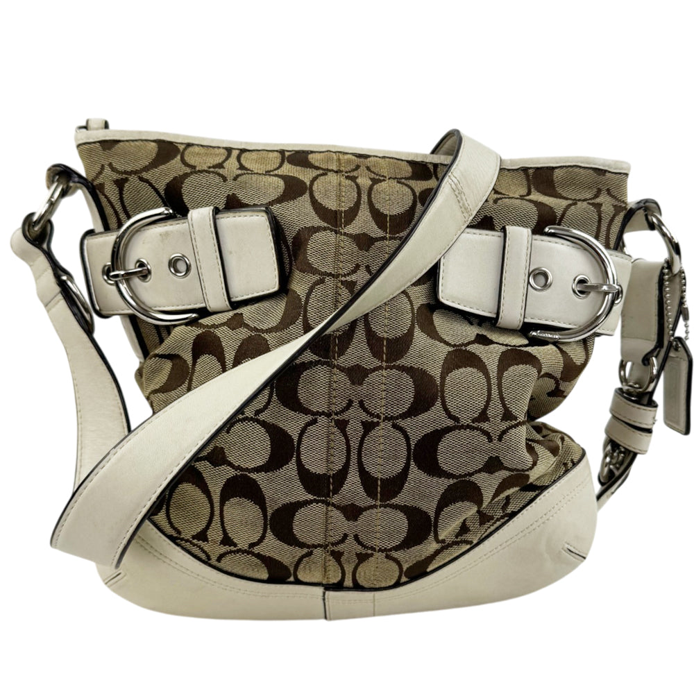 COACH Soho Brown/White Signature Canvas Shoulder Bag LHQ2007