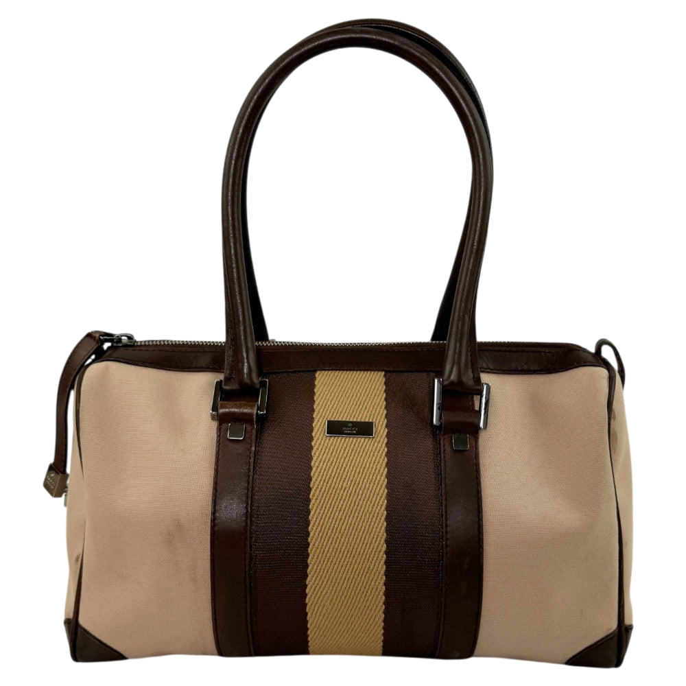 GUCCI Nude/Brown Canvas Boston Bag LHQ2013