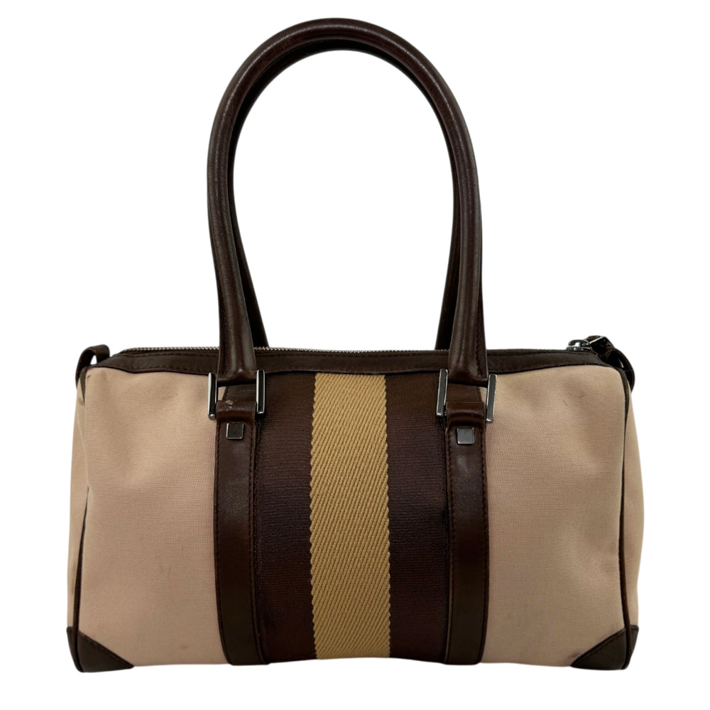 GUCCI Nude/Brown Canvas Boston Bag LHQ2013