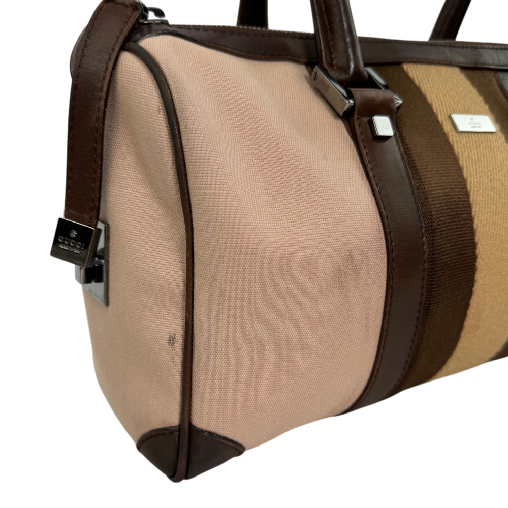 GUCCI Nude/Brown Canvas Boston Bag LHQ2013