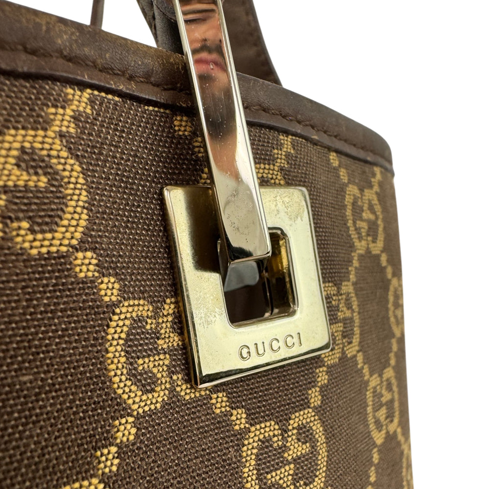 GUCCI GG Brown Canvas Bucket Shoulder Bag LHQ2014
