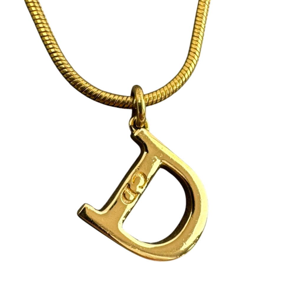 CHRISTIAN DIOR D Gold Necklace LHQ2025