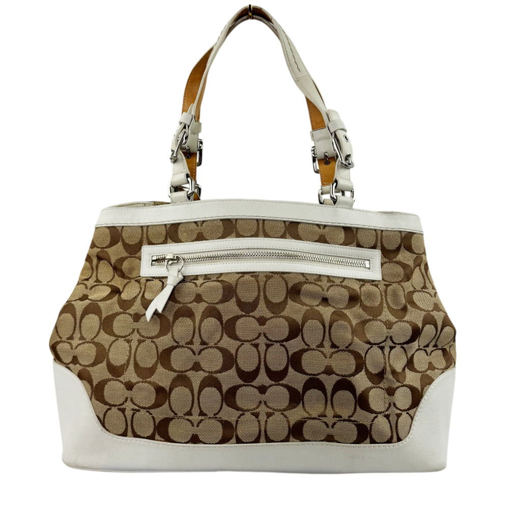 COACH Brown/White Signature Canvas Shoulder Tote Bag LHQ2027