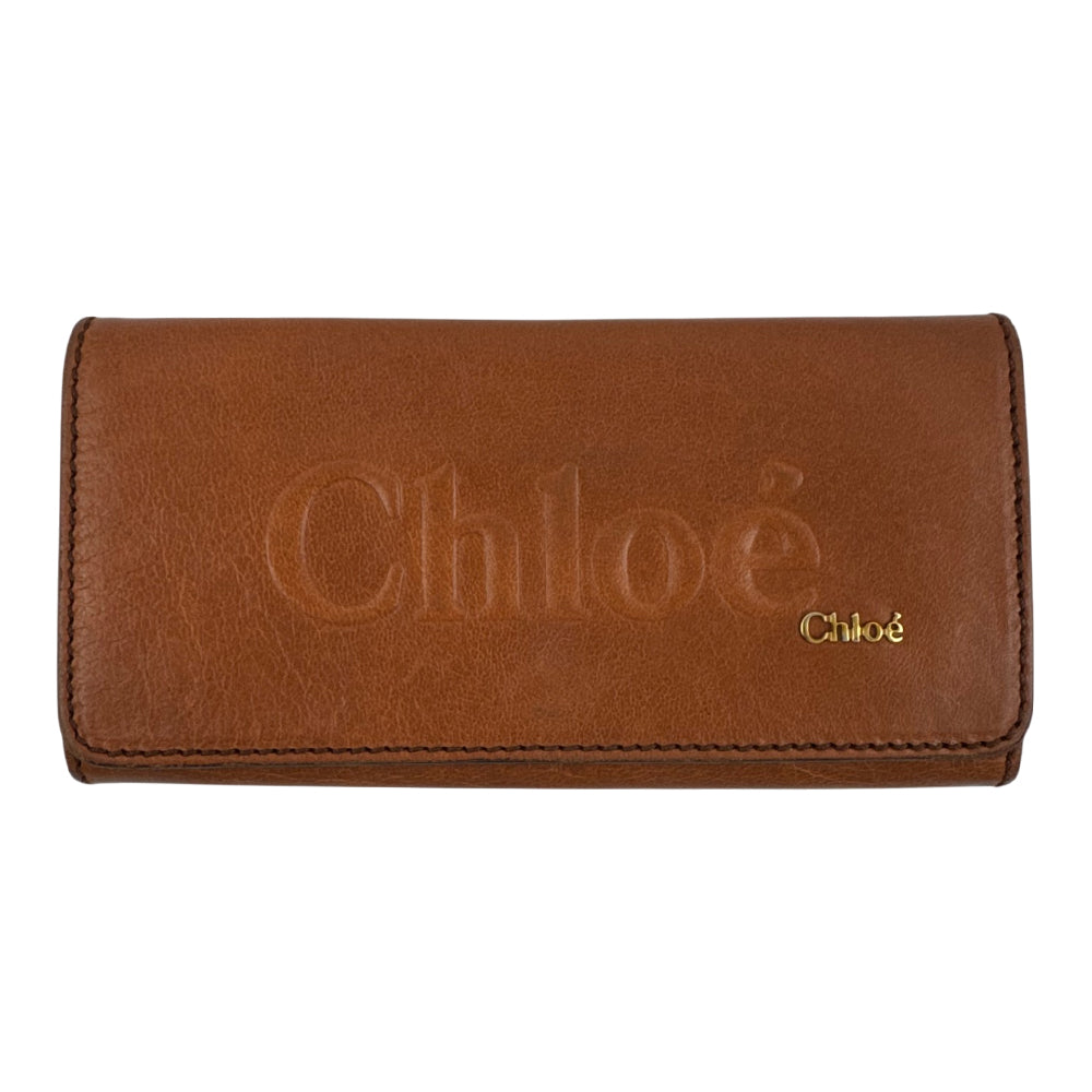 CHLOE Brown Leather Flap Continental Purse Wallet LHQ2055