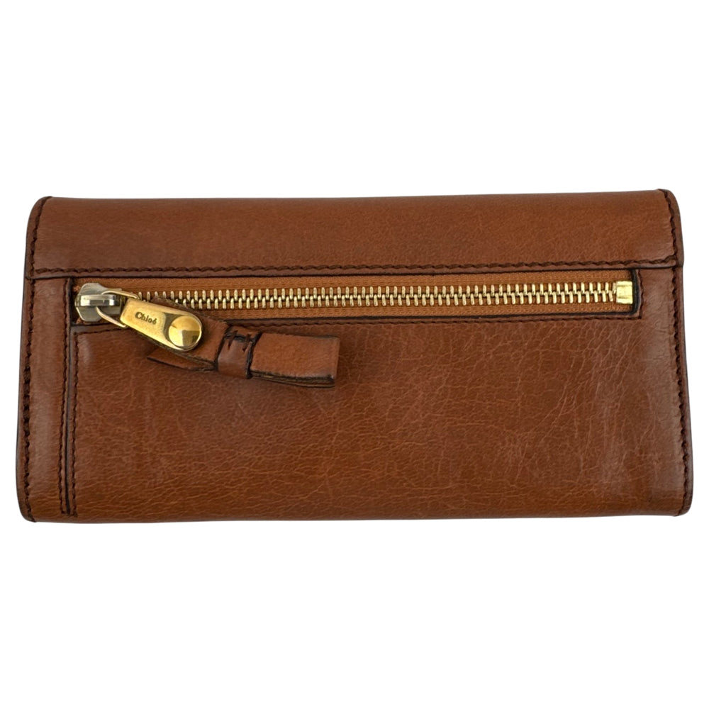 CHLOE Brown Leather Flap Continental Purse Wallet LHQ2055