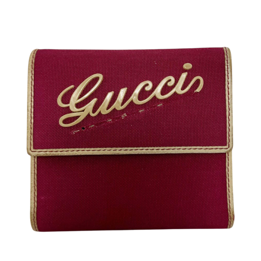 GUCCI Red Logo Canvas Compact Wallet LHQ2057