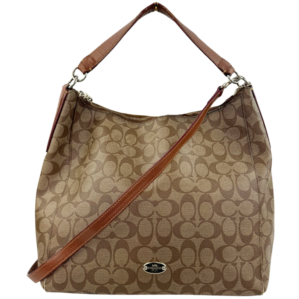 COACH Signature Brown Shoulder Hobo Bag LHQ2077