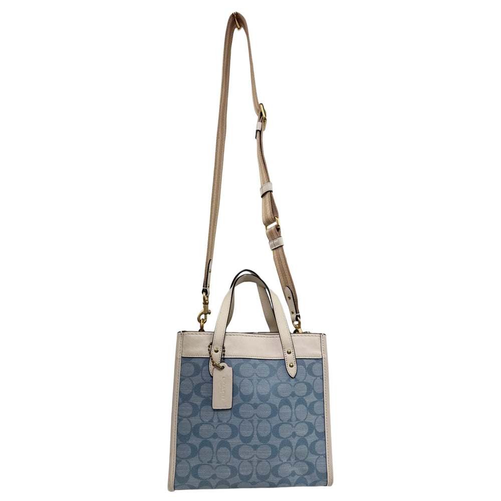 COACH Signature Field Tote 22 Light Blue Tote Shoulder Bag LHQ2087
