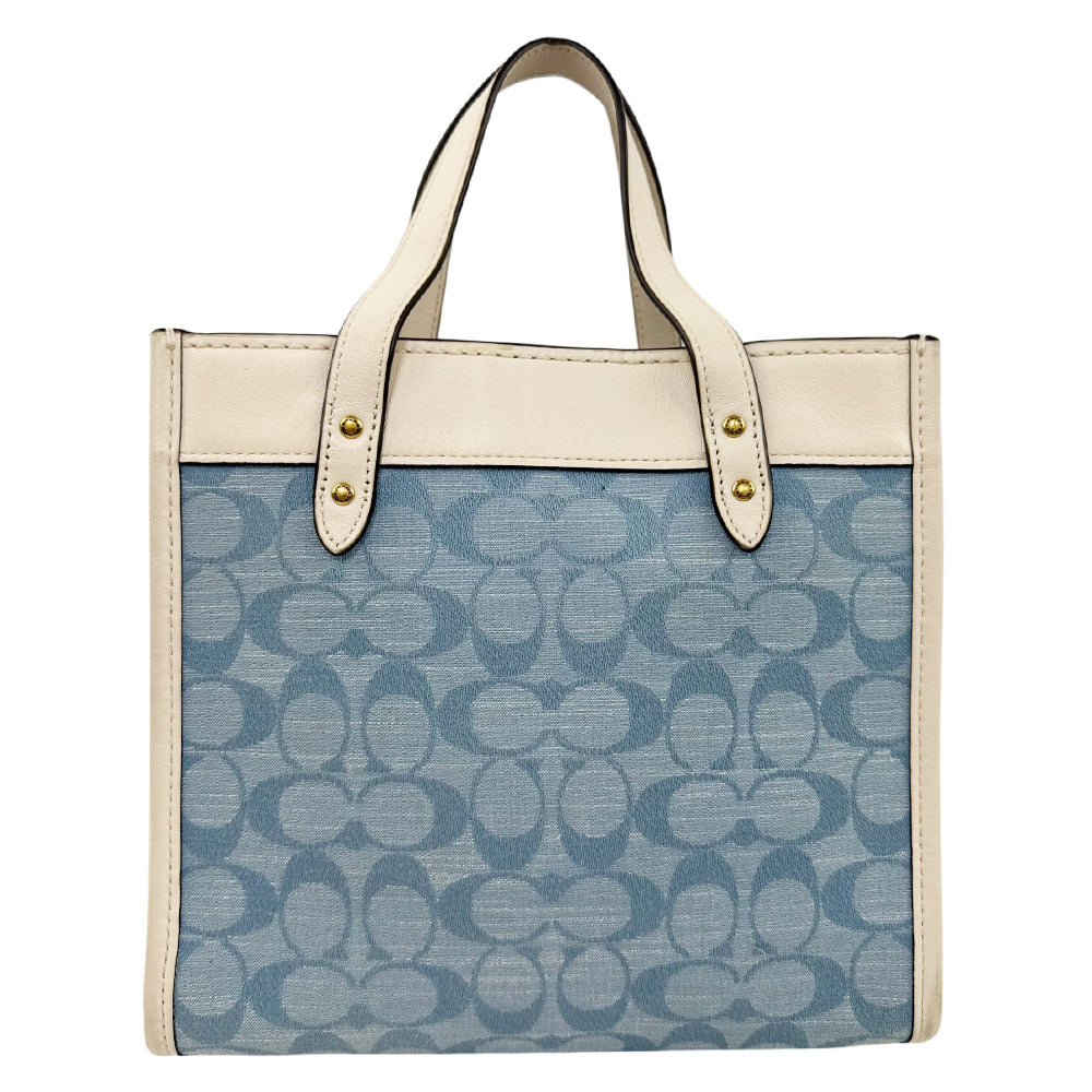 COACH Signature Field Tote 22 Light Blue Tote Shoulder Bag LHQ2087
