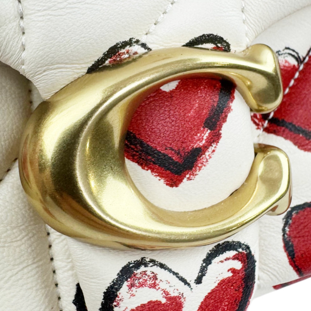 COACH Tabby White Leather Quilted Heart Shoulder Bag LHQ2101