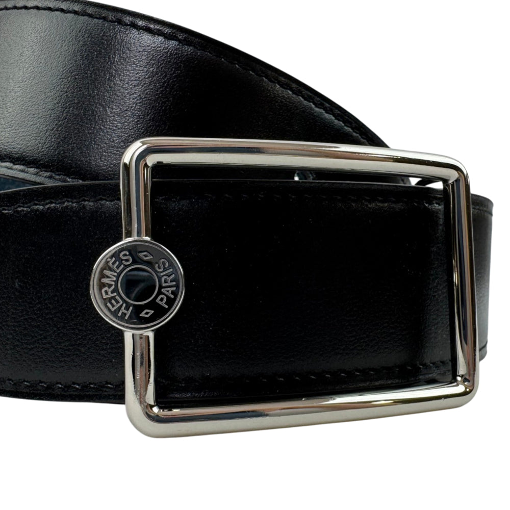 HERMES Reversible Oscar Black/Blue Leather Belt Size 100cm LHQ2152
