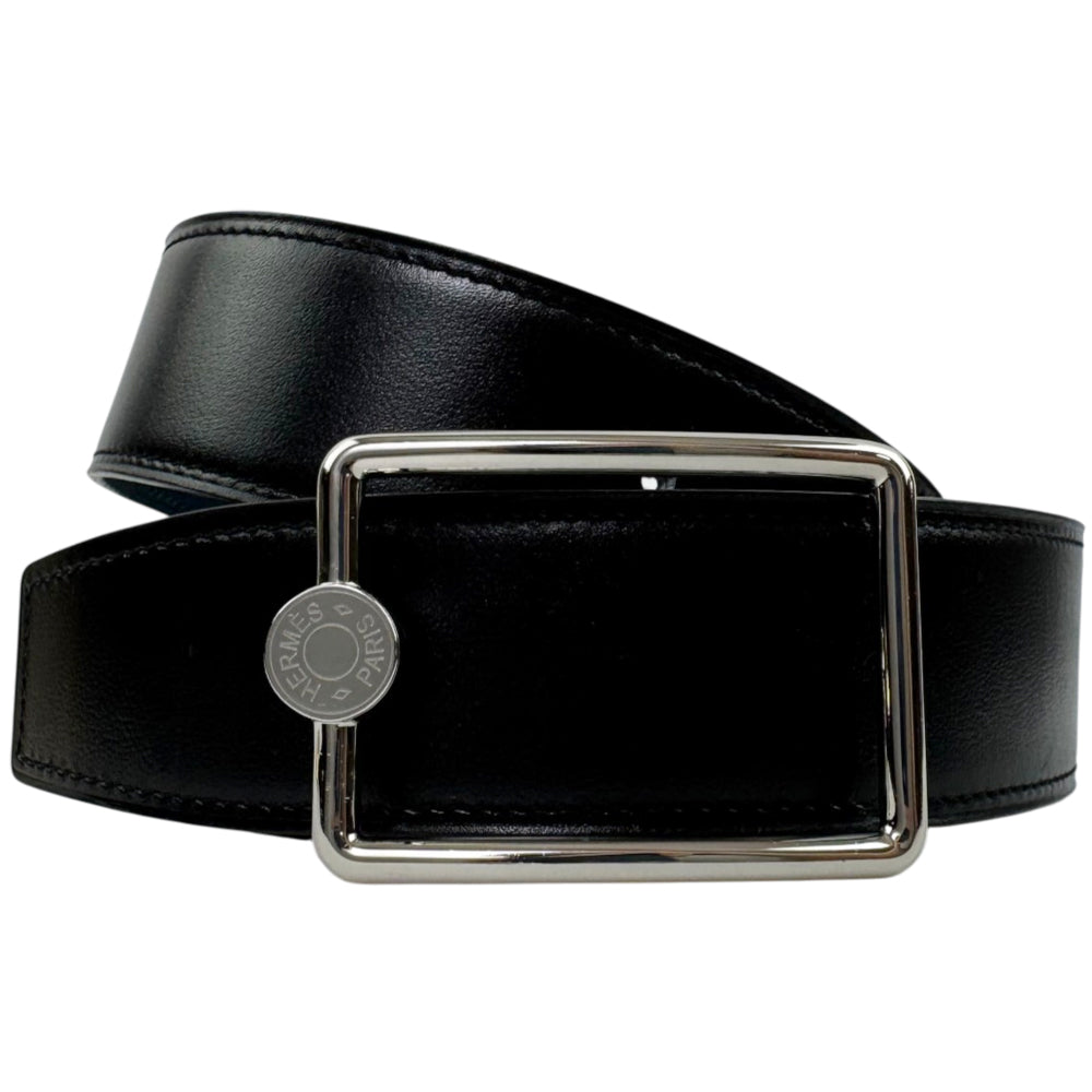 HERMES Reversible Oscar Black/Blue Leather Belt Size 100cm LHQ2152