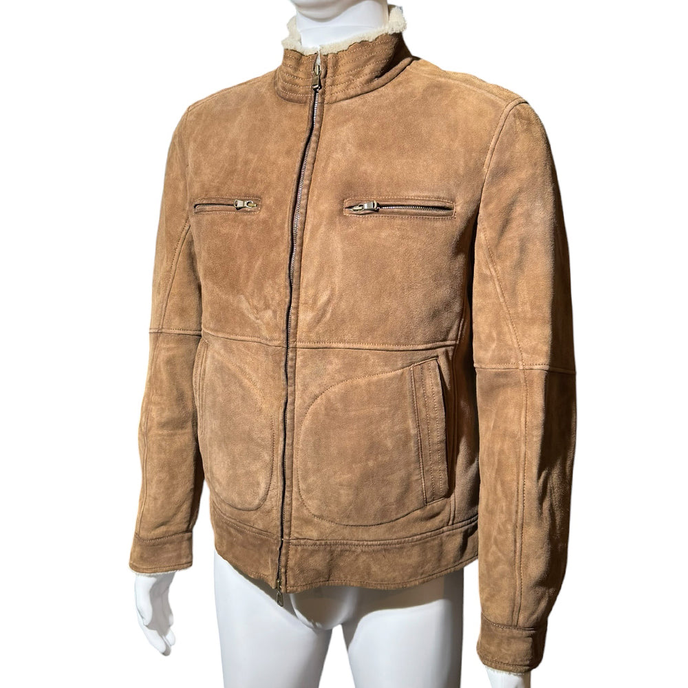 BRUNELLO CUCINELLI Brown Suede Fur Lined Jacket Size M LHQ2156