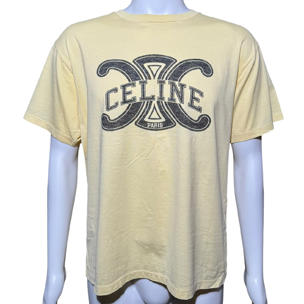 CELINE Yellow Macadam Logo T-Shirt Size M LHQ2158