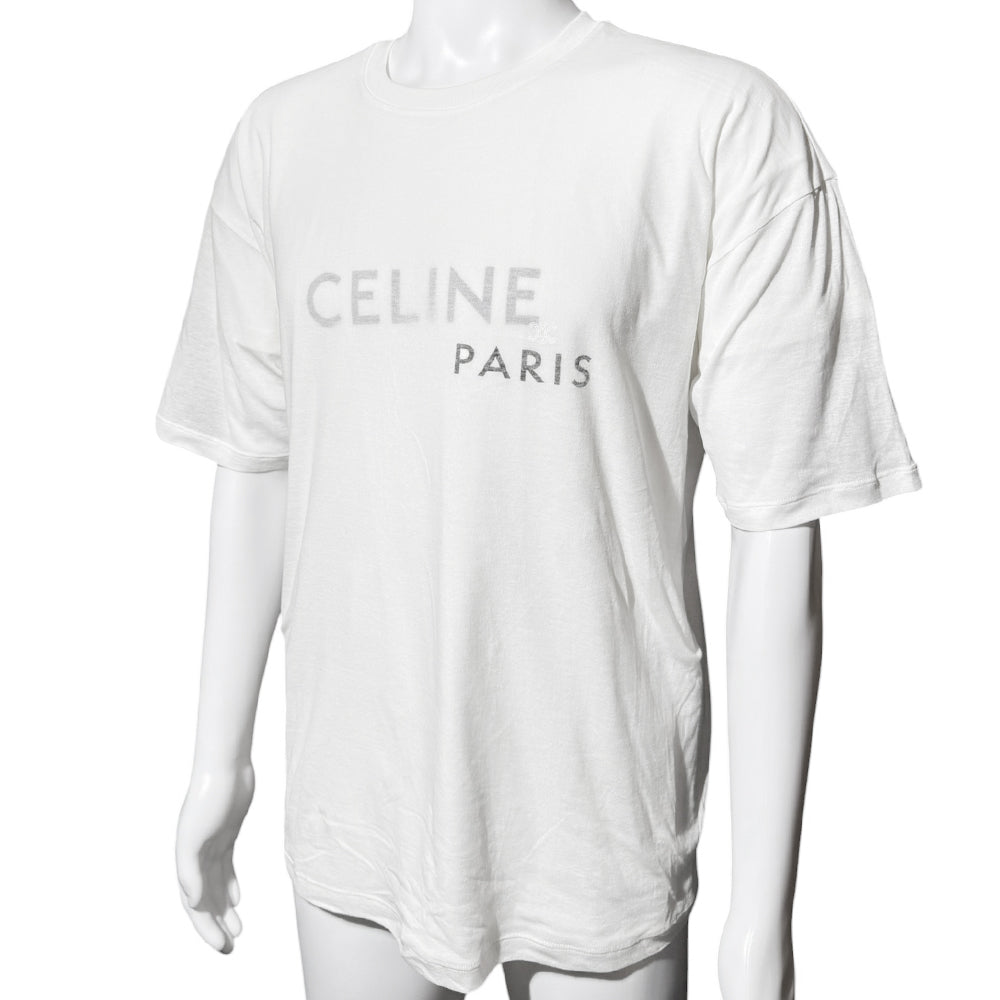CELINE White Layered Logo T-Shirt Size M LHQ2159
