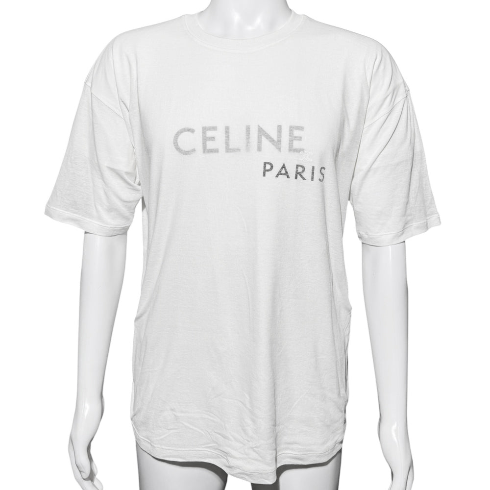 CELINE White Layered Logo T-Shirt Size M LHQ2159