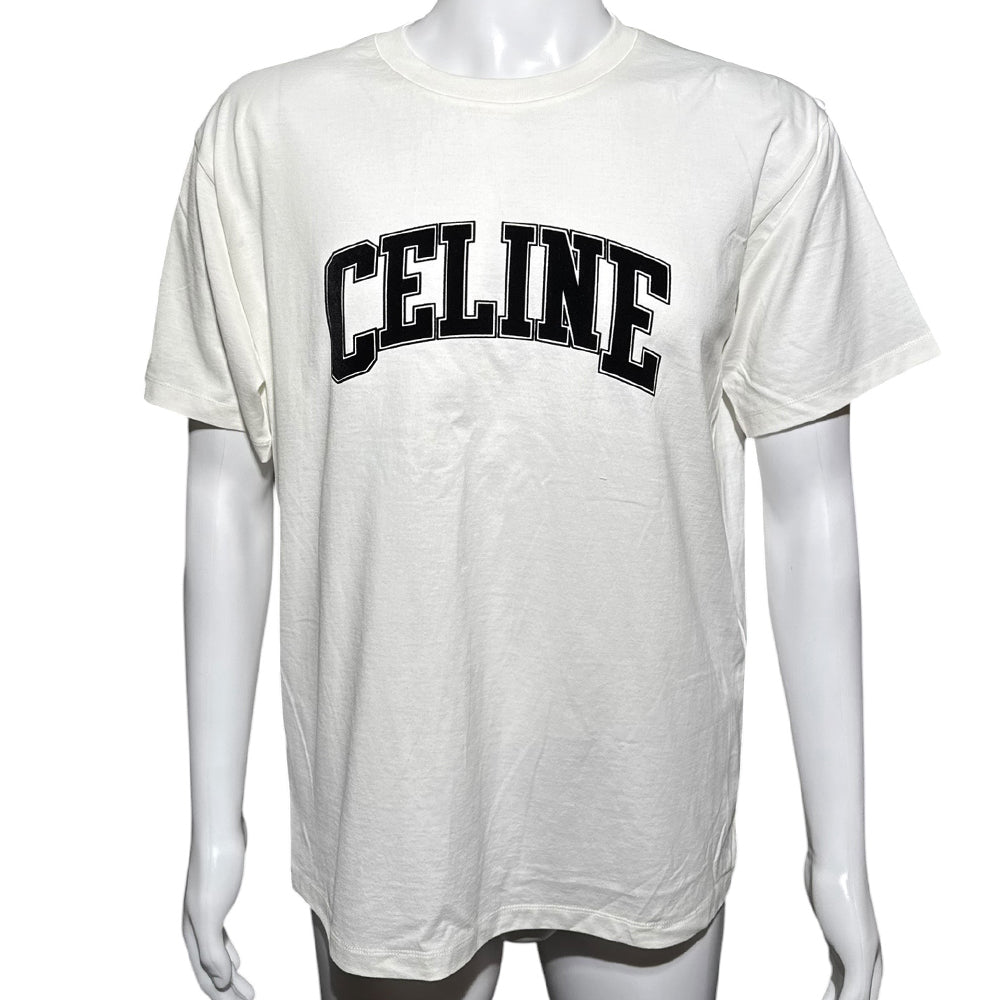 CELINE White Flocked Logo T-Shirt Size M LHQ2163