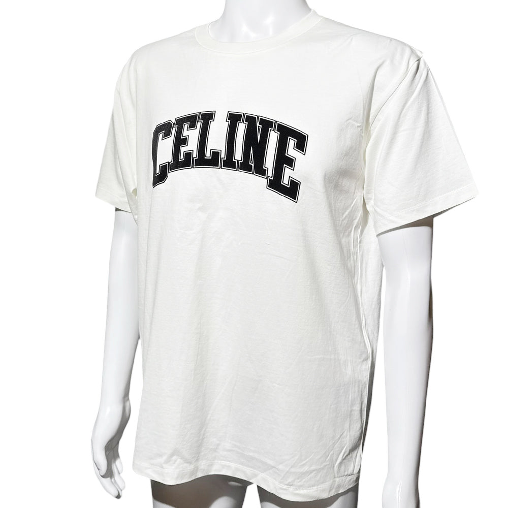 CELINE White Flocked Logo T-Shirt Size M LHQ2163