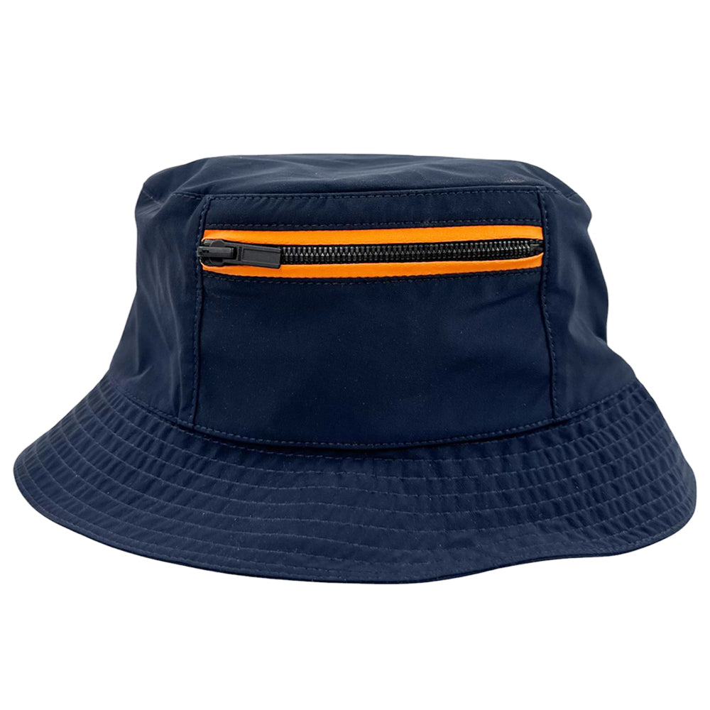 HERMES Navy Brad Zip Bucket Hat Size L LHQ2164
