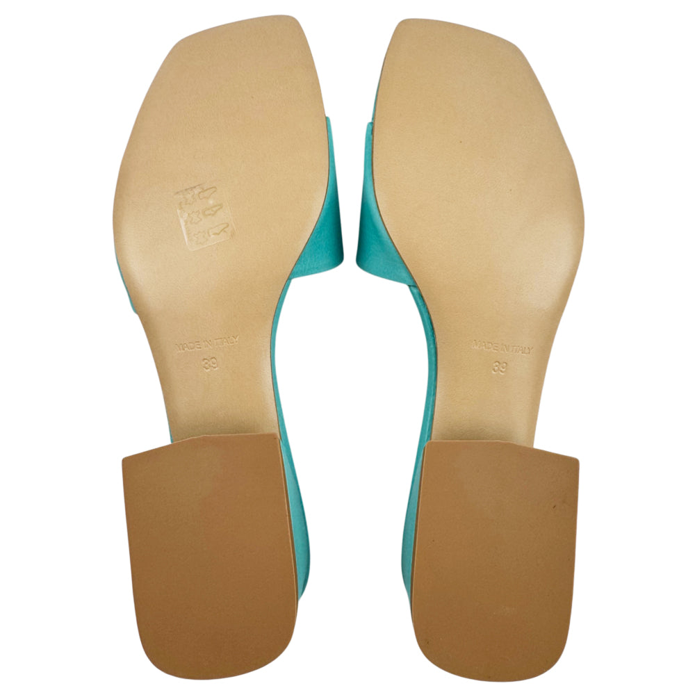 VERSACE 1969 Light Blue Leather Heel Sandals Size 6 UK LHQ2169