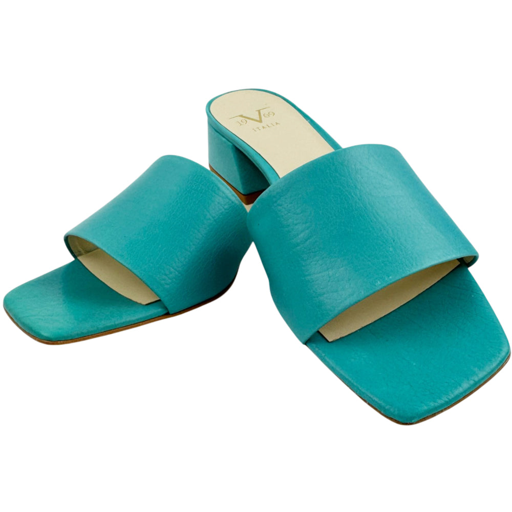 VERSACE 1969 Light Blue Leather Heel Sandals Size 6 UK LHQ2169