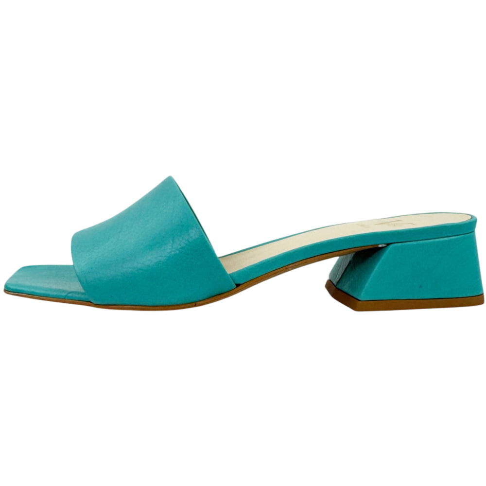 VERSACE 1969 Light Blue Leather Heel Sandals Size 6 UK LHQ2169