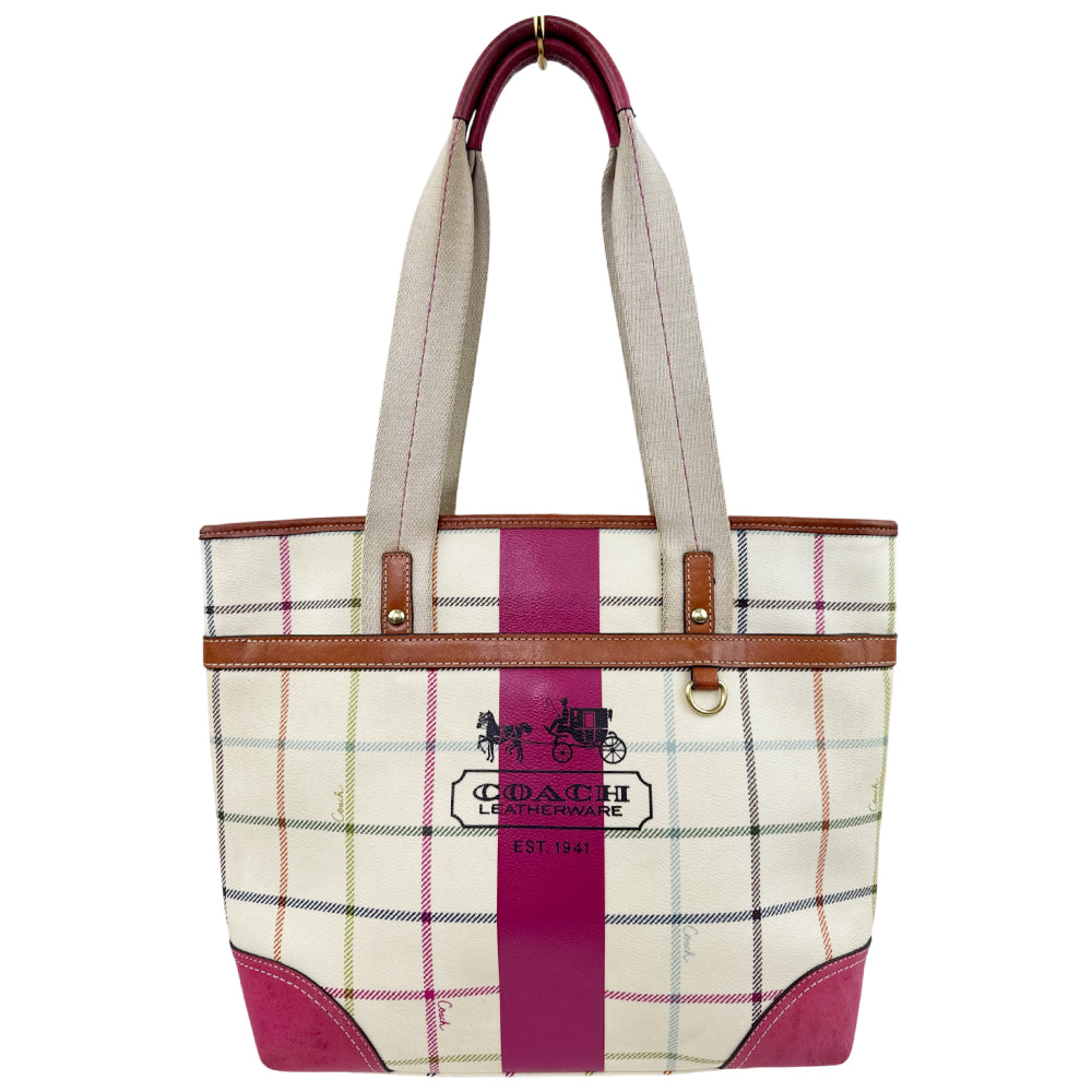 COACH Cream Multicoloured Check Tote Shoulder Bag LHQ2178