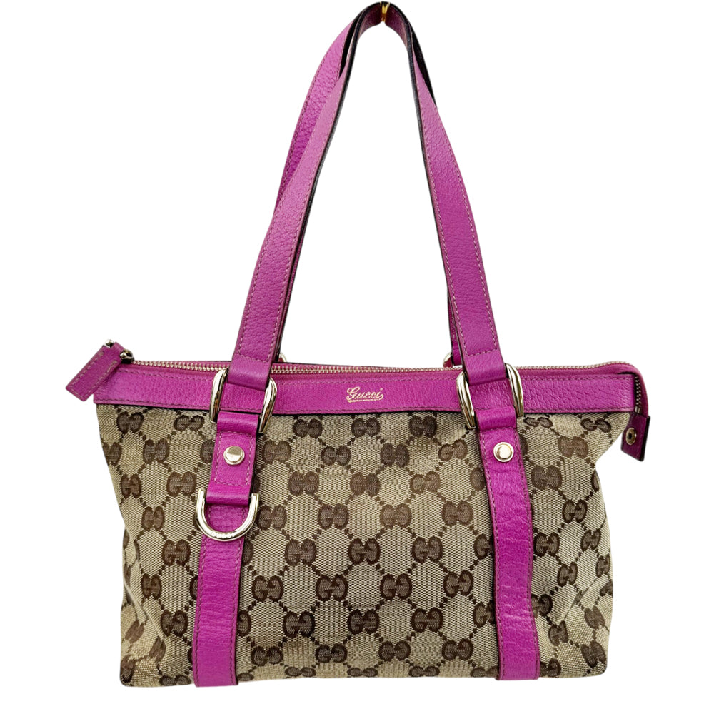 GUCCI GG Brown/Pink Canvas Abbey Shoulder Tote Bag LHQ2201