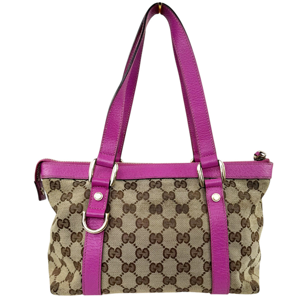 GUCCI GG Brown/Pink Canvas Abbey Shoulder Tote Bag LHQ2201