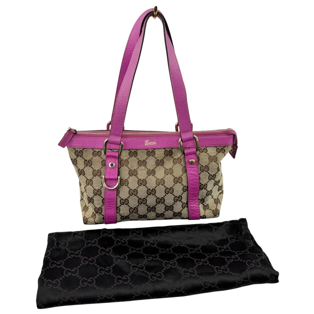 GUCCI GG Brown/Pink Canvas Abbey Shoulder Tote Bag LHQ2201