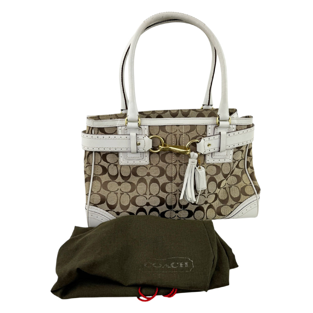 COACH Hampton Signature Brown/White Canvas and Leather Shoulder Hand Bag LHQ2202