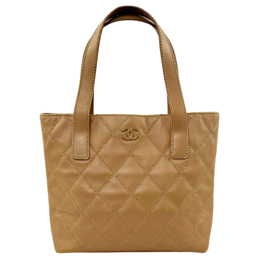 CHANEL CC Wild Stitch Beige Leather Tote Bag LHQ2208