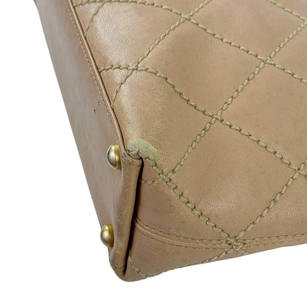 CHANEL CC Wild Stitch Beige Leather Tote Bag LHQ2208