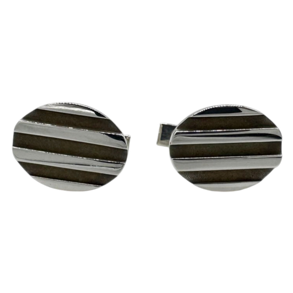 TIFFANY & CO Silver Striped Oval Cufflinks LHQ2249