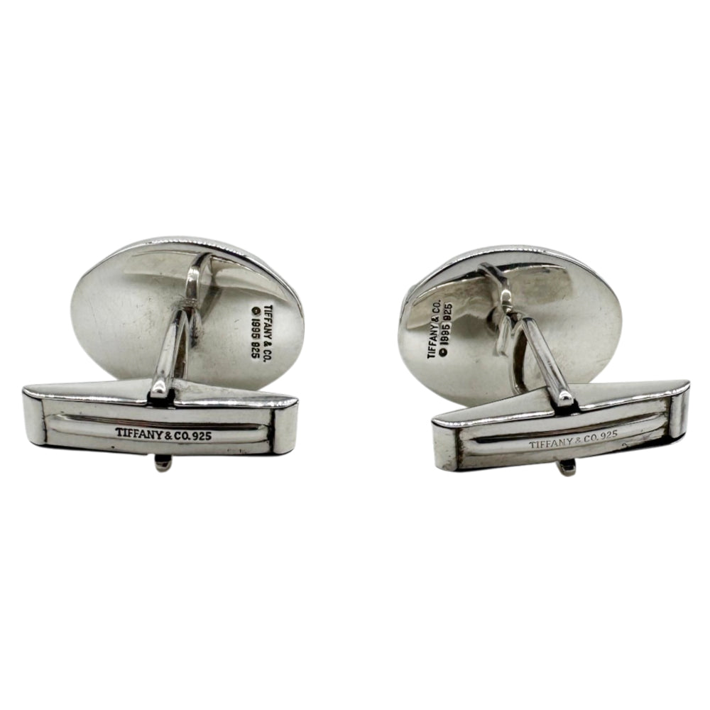 TIFFANY & CO Silver Striped Oval Cufflinks LHQ2249