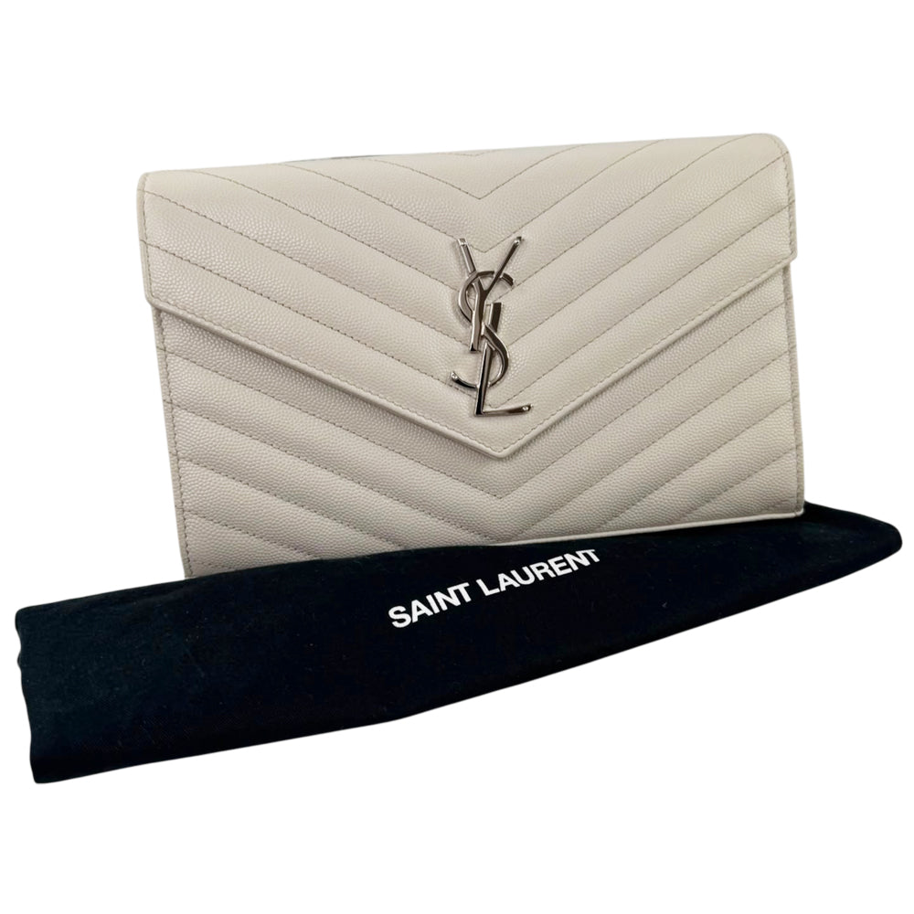 YVES SAINT LAURENT YSL White Leather Cassandre Shoulder Bag LHQ2287