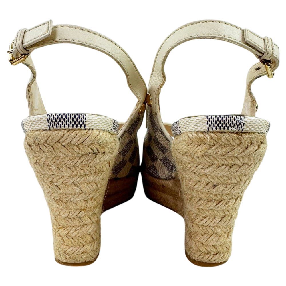 LOUIS VUITTON Damier Azur Slingback Espadrille Wedge Sandals Size 3 UK LHQ2290