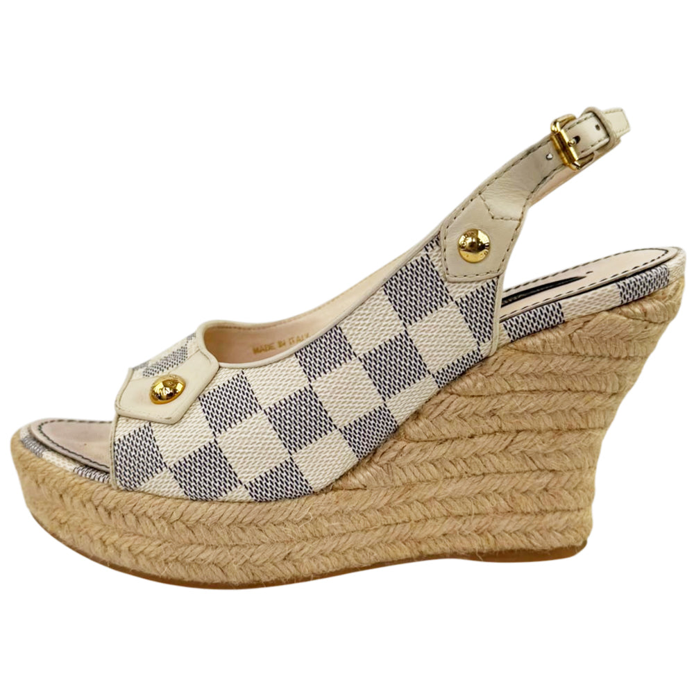 LOUIS VUITTON Damier Azur Slingback Espadrille Wedge Sandals Size 3 UK LHQ2290