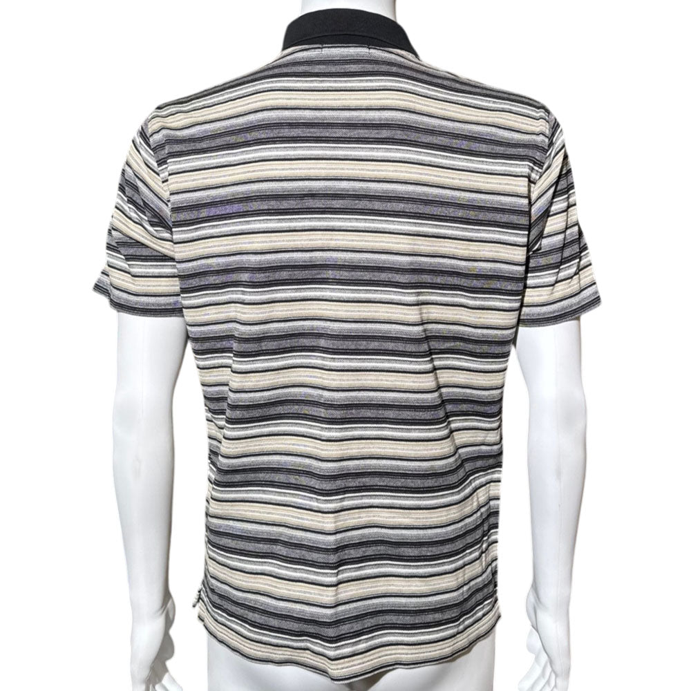 BURBERRY Grey/Beige Striped Polo Size M LHQ2298