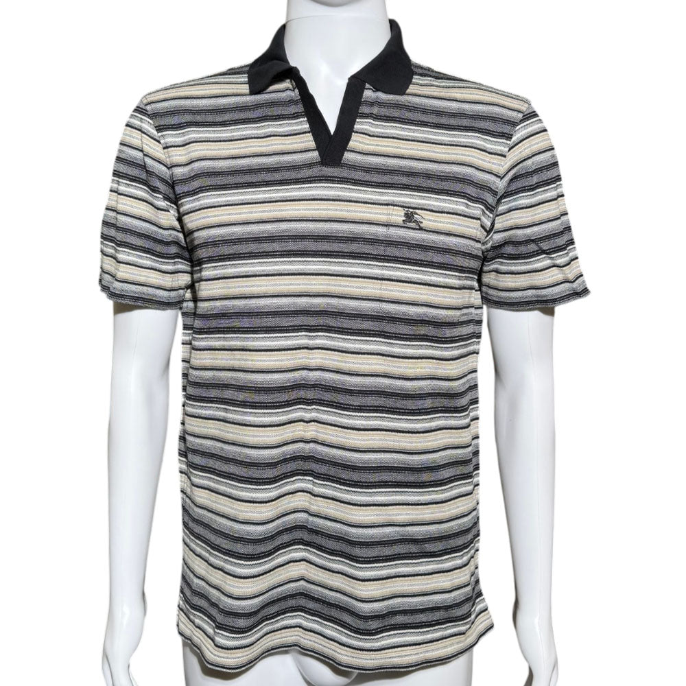BURBERRY Grey/Beige Striped Polo Size M LHQ2298