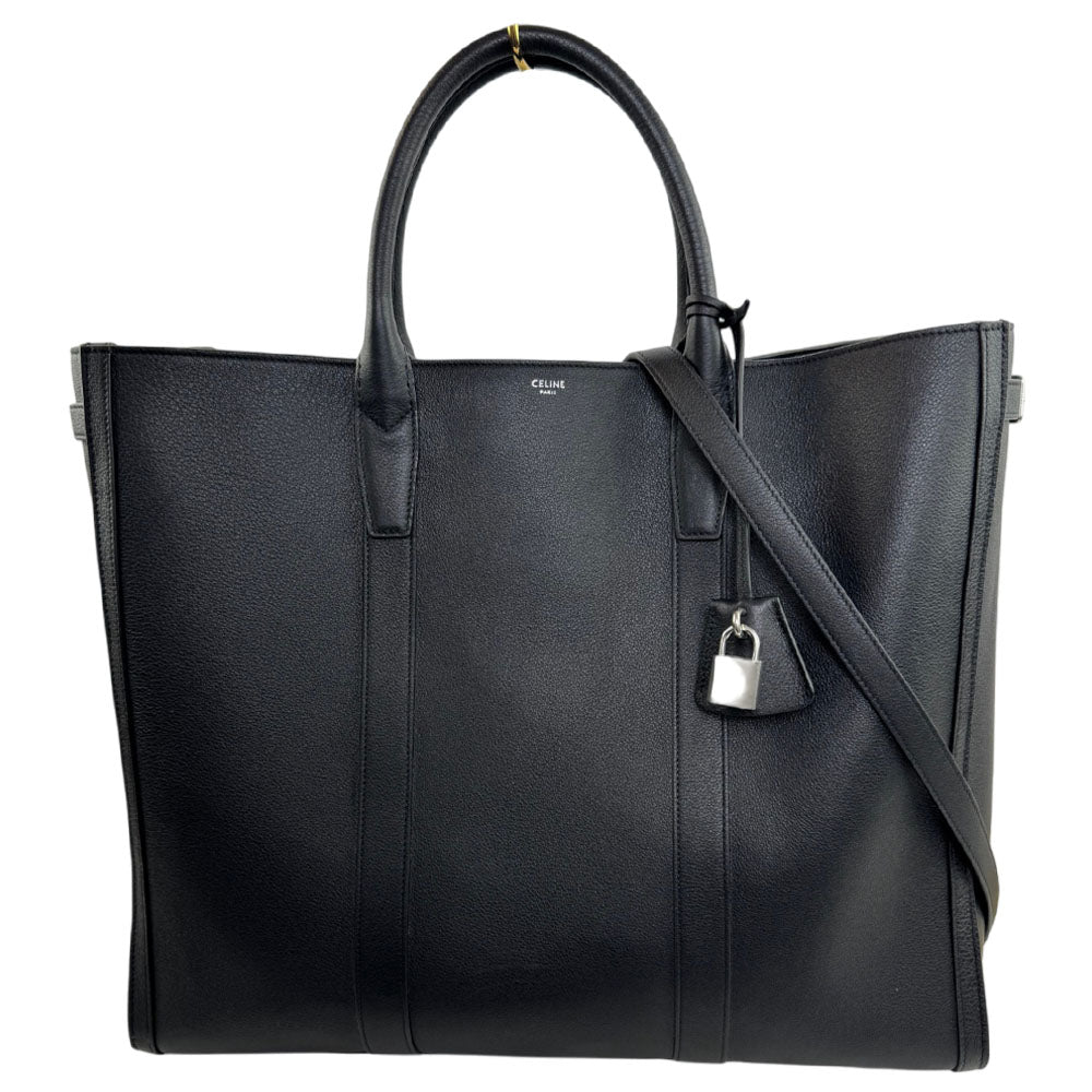 CELINE Medium Cabas Malaquais Black Leather Tote Shoulder Bag LHQ2404