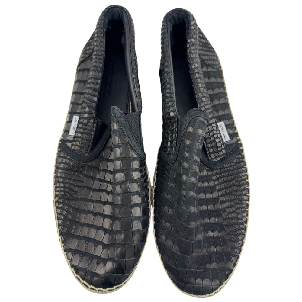 JIMMY CHOO Black Croc-Print Leather Espadrilles Size 9 UK LHQ2406